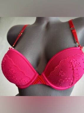 Victoria's Secret Very Sexy padded demi bra 34D push up pink red